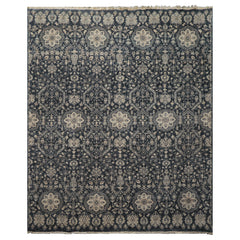 6x9 Navy, Gray, Aqua Color Hand Knotted Agra Wool Transitional Oriental Rug