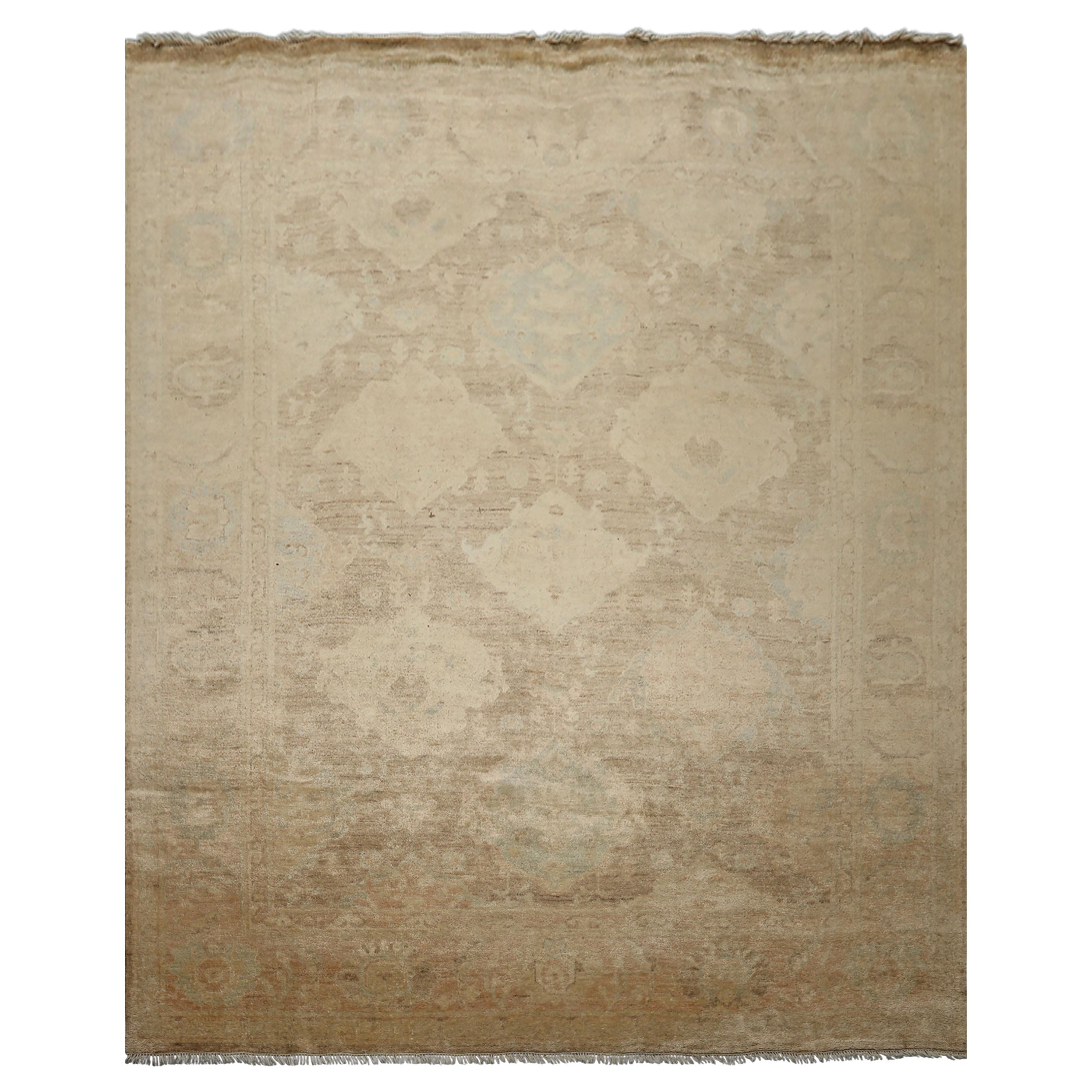 8x10 Beige, Brown, Celadon Gold Color Hand Knotted Oushak Wool Traditional Oriental Rug