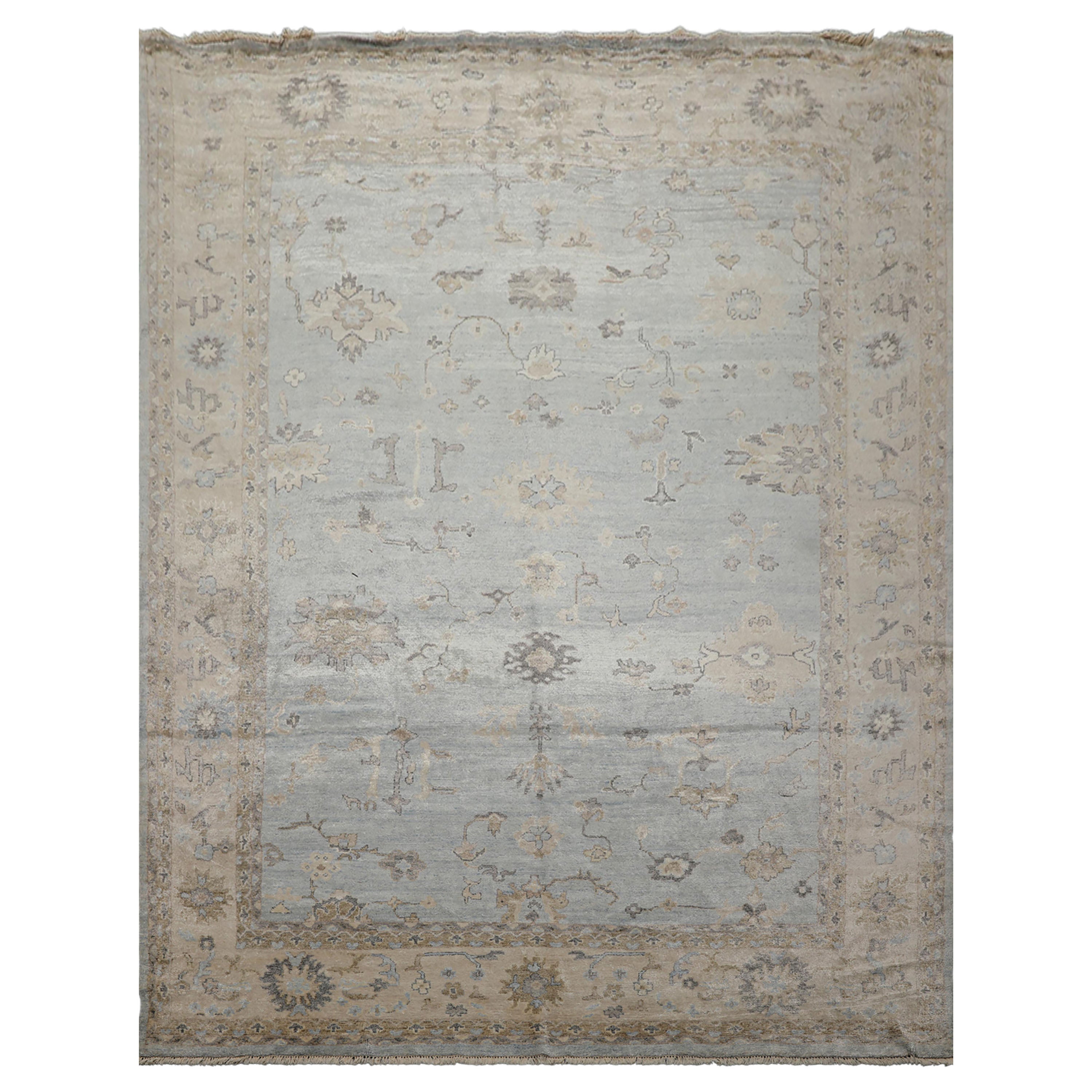 8x10 Blue, Beige, Brown Color Hand Knotted Oushak Bamboo Silk Traditional Oriental Rug