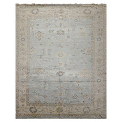 8x10 Blue, Beige, Brown Color Hand Knotted Oushak Bamboo Silk Traditional Oriental Rug