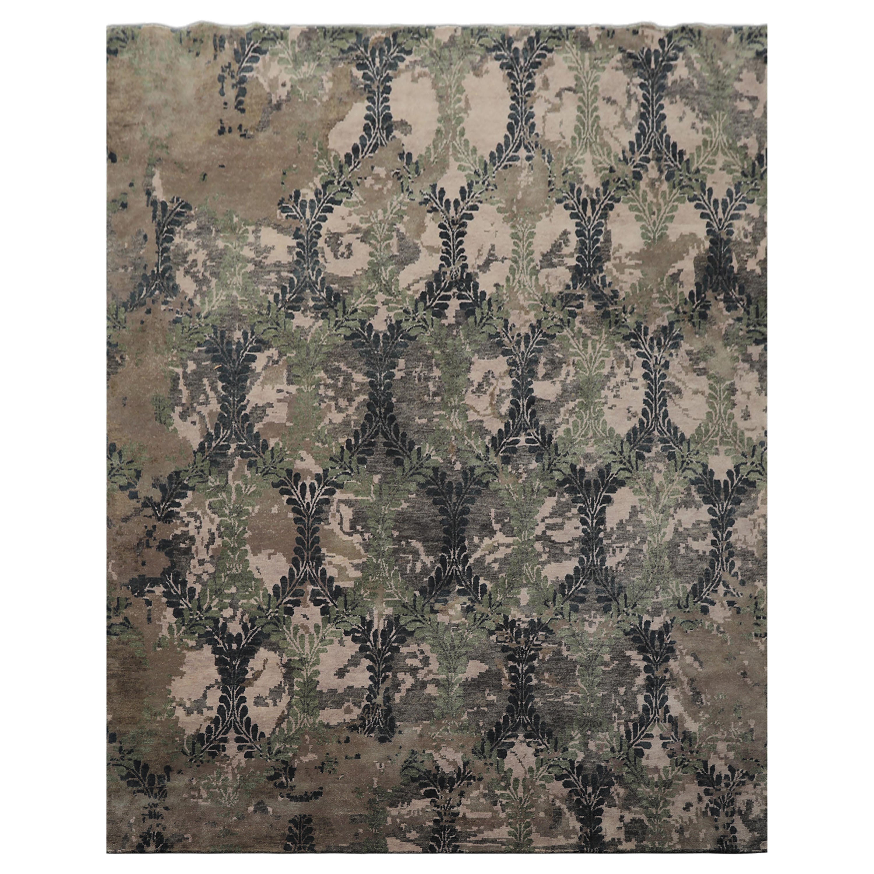 8x10 Taupe, Blue, Gray Color Hand Knotted Tibetan Bamboo Silk Modern Oriental Rug