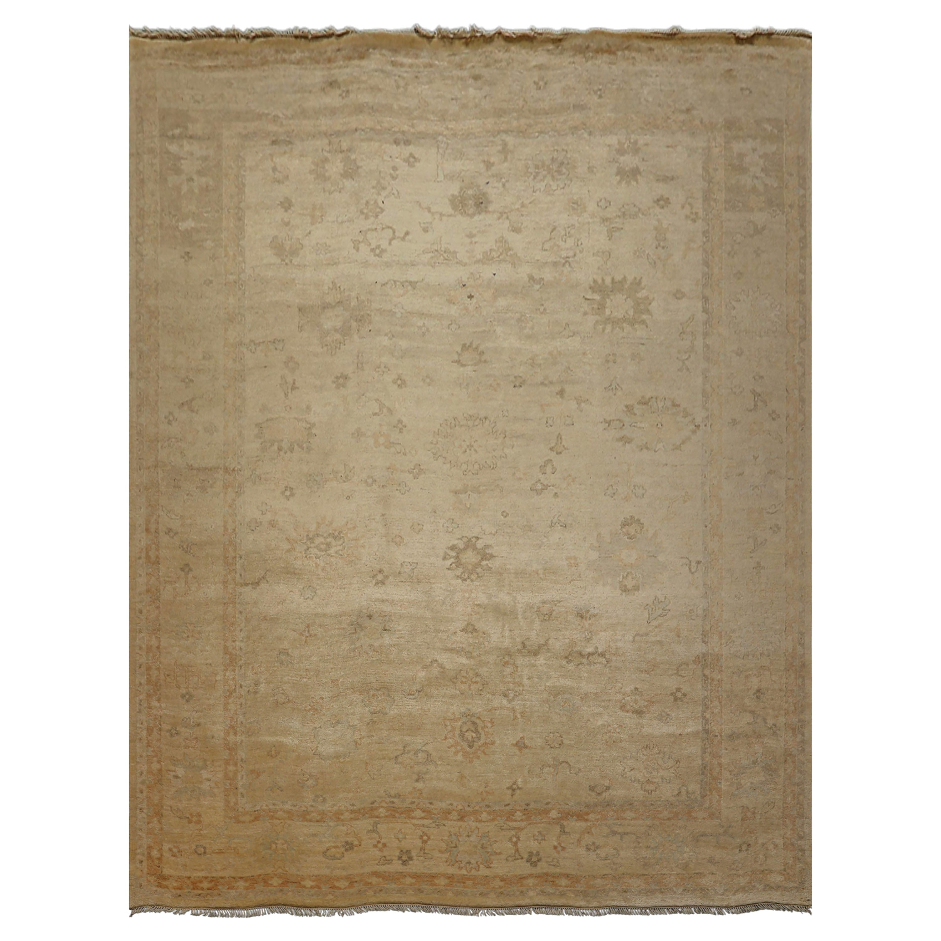 9x12 Beige, Tan, Gray Color Hand Knotted Oushak Wool Traditional Oriental Rug