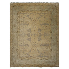 9x12 Beige, Seafoam, Brown Color Hand Knotted Oushak Wool Transitional Oriental Rug