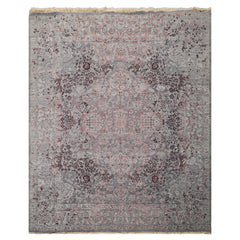 8x10 Gray, Blue, Plum Color Hand Knotted Sherpa Wool & Bamboo Silk Transitional Oriental Rug