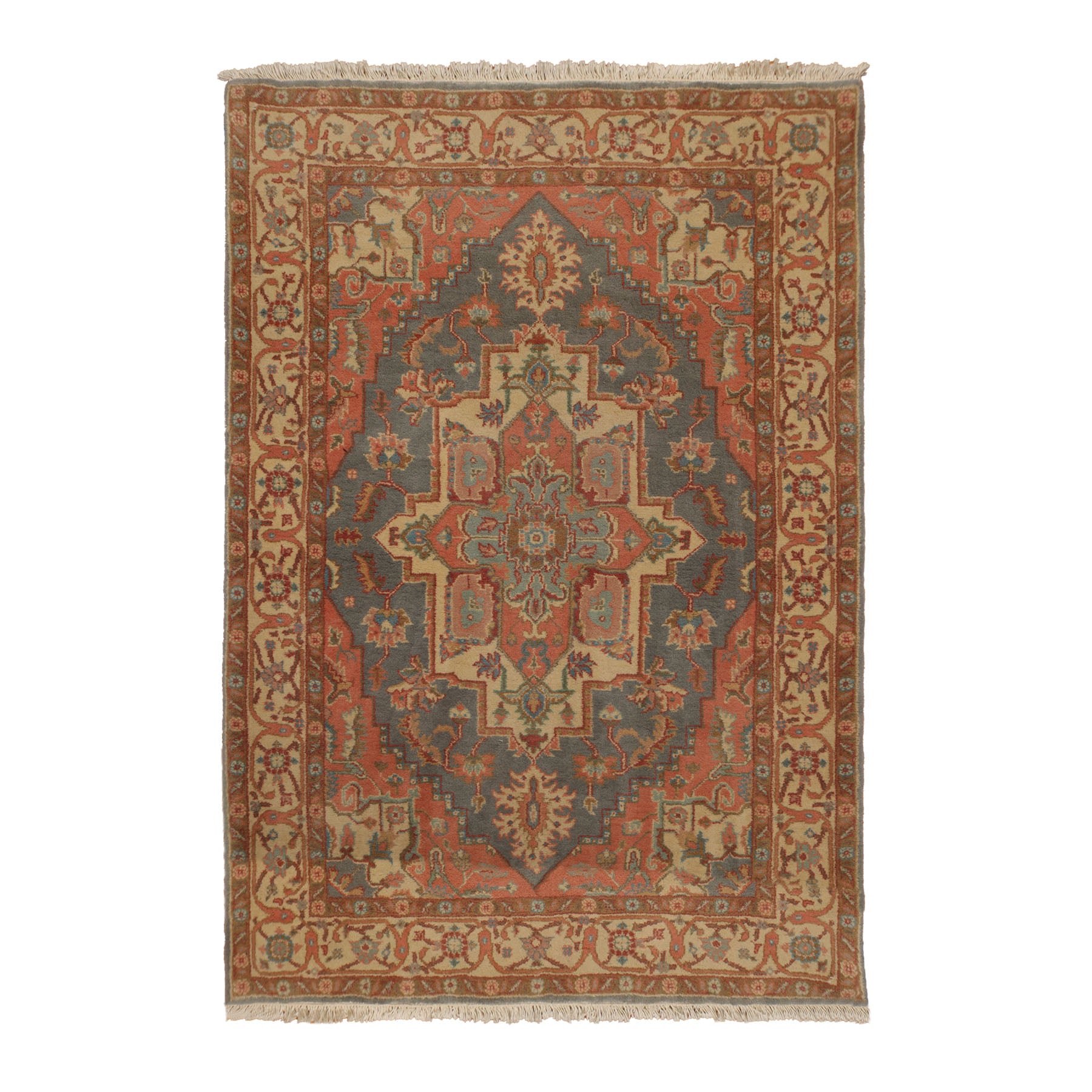 4x6 Gray, Ivory, Peach Color Hand Knotted Oriental Area Rug 100% Wool Traditional Oriental Rug