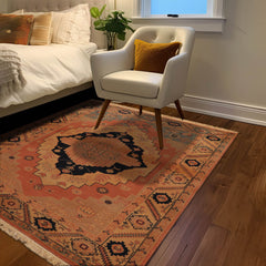 4x6 Apricot, Camel, Black Color Hand-Knotted Romanian Serapi 100% Wool Traditional Oriental Rug