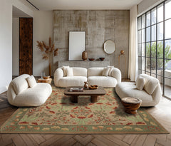 Multi Size Beige, Sage Hand-Tufted Persian 100% Wool Botanical Floral ACELENE Transitional Oriental Area Rug