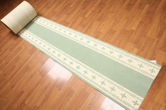 Runner Mint, Ivory, Color Machine Made All-Over 100% Wool Traditional Oriental Rug