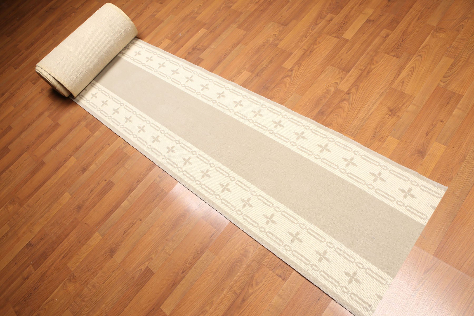 Runner Camel, Ivory, Color Machine Made All-Over 100% Wool Modern Oriental Rug
