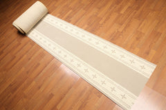 Runner Camel, Ivory, Color Machine Made All-Over 100% Wool Modern Oriental Rug