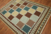 5x7 Aqua, Turquoise, Brown Color Hand Woven Southwestern 100% Wool Kilim Oriental Rug