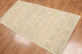 Runner Beige, Tan, Tone on Tone Color Hand Knotted Floral 100% Wool Transitional Oriental Rug