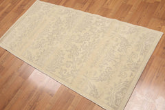 Runner Beige, Tan, Tone on Tone Color Hand Knotted Floral 100% Wool Transitional Oriental Rug