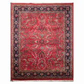 8x10 Rose, Navy, Green Color Hand Knotted All-Over 100% Wool Traditional-Persian/Oriental Oriental Rug