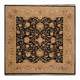 Square Black, Gray, Tan Color Hand Knotted All-Over 100% Wool Traditional Oriental Rug
