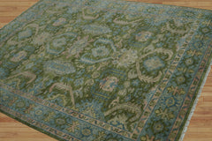8x10 Green Lime Blue Color Hand Knotted Oushak Wool Traditional Oriental Rug