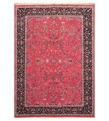 6x9 Pink, Black, Blue Color Hand Knotted All-Over 100% Wool Traditional Oriental Rug