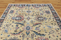 Light Gold, Blue 8'11''x11'11'' Oushak Arts and Crafts Hand Knotted Wool Oriental Area Rug
