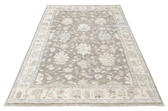 Gray, Ivory Multi Size Oushak Transitional Hand Knotted Wool Oriental Area Rug