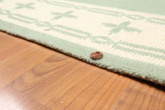 Runner Mint, Ivory, Color Machine Made All-Over 100% Wool Traditional Oriental Rug