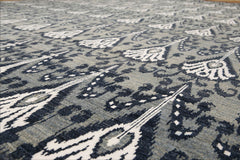 9x12 Gray, Blue, Ivory Multi Color Hand Knotted All-Over 100% Wool Transitional Oriental Rug
