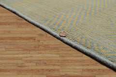 6x9 Wool Blue Hand Knotted Shabby Chic Contemporary Tibetan Boho Print Oriental Area Rug