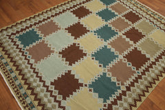 5x7 Aqua, Turquoise, Brown Color Hand Woven Southwestern 100% Wool Kilim Oriental Rug