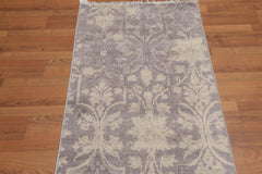 Runner Gray, Beige, Multi Color Hand Knotted All-Over 100% Wool Transitional Oriental Rug