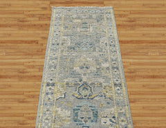 Slate, Ivory 2'6''x8'10'' Oushak Transitional Hand Knotted Wool Oriental Area Rug