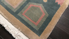 8x10 Turquoise, Rose, Beige Color Hand Knotted Tibetan Wool Transitional Oriental Rug