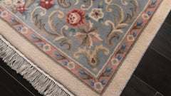 9x12 Ivory, Blue, Pink Color Hand Knotted Kerman New Zealand Wool Traditional Oriental Rug