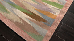 9x12 Ivory, Rose, Orange Color Hand Woven Kilim Wool Modern Oriental Rug