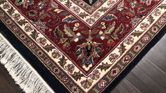 8x10 Midnight Blue, Burgundy, Sage Color Hand Knotted Agra New Zealand Wool Traditional Oriental Rug