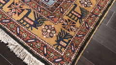 8x10 Blue, Gold, Chocolate Color Hand Knotted Kazak Wool Traditional Oriental Rug