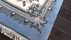 9x12 Blue, ivory, Gray Color Hand Knotted French Aubusson Savonnerie New Zealand Wool Traditional Oriental Rug