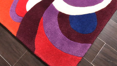 9x12 Red, Orange, Royal Blue Color Hand Hooked Art Deco New Zealand Wool Contemporary Oriental Rug