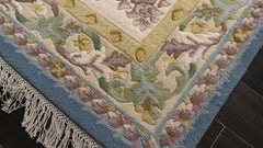 9x12 Blue, Ivory, Gold Color Hand Knotted French Aubusson Savonnerie New Zealand Wool Traditional Oriental Rug