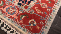 8x10 Ivory, Burnt Orange, Navy Color Hand Knotted Serapi New Zealand Wool Traditional Oriental Rug