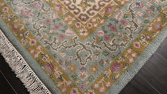 6x9 Aqua, Gold, Ivory Color Hand Knotted Kerman New Zealand Wool Traditional Oriental Rug