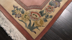 5x8 Rose, Ivory, Aqua Color Hand Knotted French Aubusson Savonnerie Wool Traditional Oriental Rug