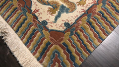 6x9 Ivory, Gold, Brown Color Hand Knotted Tibetan New Zealand Wool Chinese Art Deco Oriental Rug