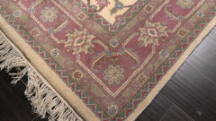 6x9 Ivory, Plum, Aqua Color Hand Knotted Herati New Zealand Wool Traditional Oriental Rug