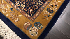 6x9 Navy, Gold, Ivory Color Hand Knotted Chinese Art Deco Wool Traditional Oriental Rug