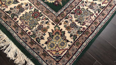 6x9 Emerald, Ivory, Rose Color Hand Knotted Kerman New Zealand Wool Traditional Oriental Rug