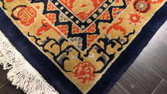6x9 Orange, Navy, Gold Color Hand Knotted Chinese Art Deco New Zealand Wool Traditional Oriental Rug