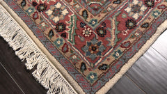 5x8 Ivory, Rose, Aqua Color Hand Knotted Tabriz Wool Traditional Oriental Rug