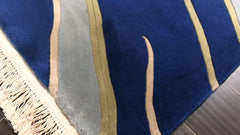 6x9 Navy, Mint, Lavender Color Hand Knotted Chinese Art Deco Wool Traditional Oriental Rug