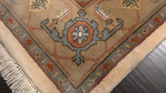6x9 Ivory, Tan, Blue Color Hand Knotted Heriz New Zealand Wool Traditional Oriental Rug
