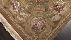 5x8 Beige, Tan, Green Color Hand Woven Aubusson Savonnerie Wool Traditional Oriental Rug