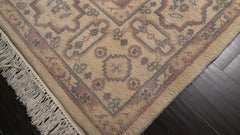 6x9 Ivory, Rose, Gray Color Hand Knotted Oushak New Zealand Wool Traditional Oriental Rug